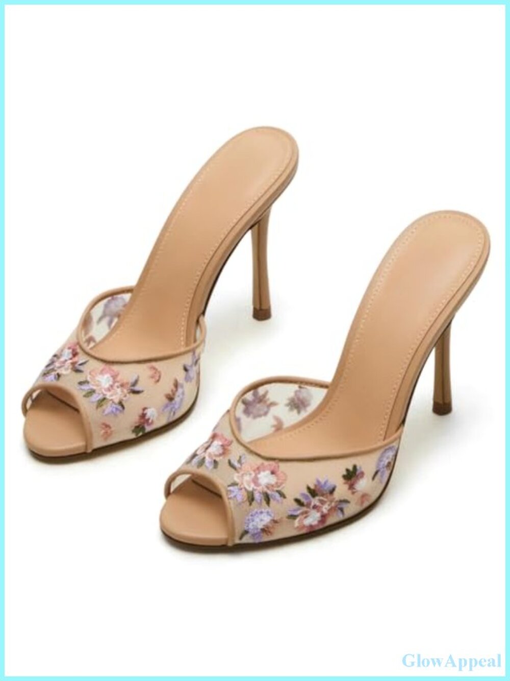 Women's Mesh Heeled Sandals Peep Toe Mules Slip On Stiletto Dress Party Shoes